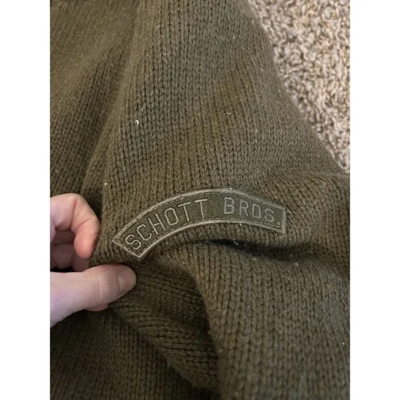 SCHOTT BROS NYC Heavyweight Sherpa Cable Sweater Jacket Army Garment  M85-237-04 - Picture 3 of 7